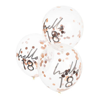 Mix It Up - Rose Gold Confetti Filled 'Hello 18' Balloons