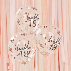 Mix It Up - Rose Gold Confetti Filled 'Hello 18' Balloons