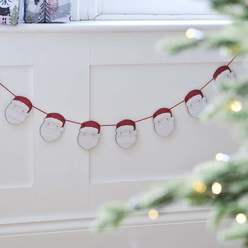 Merry Little Christmas - Wooden Santa Christmas Bunting