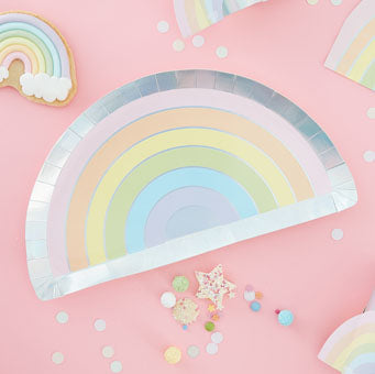 Pastel Party - Rainbow Shaped Iridescent Foiled Paper Plates