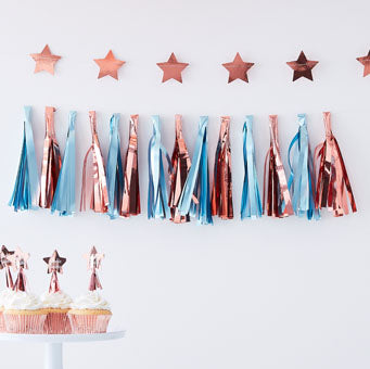 Twinkle Twinkle - Matte Blue and Rose Gold Tassel Garland